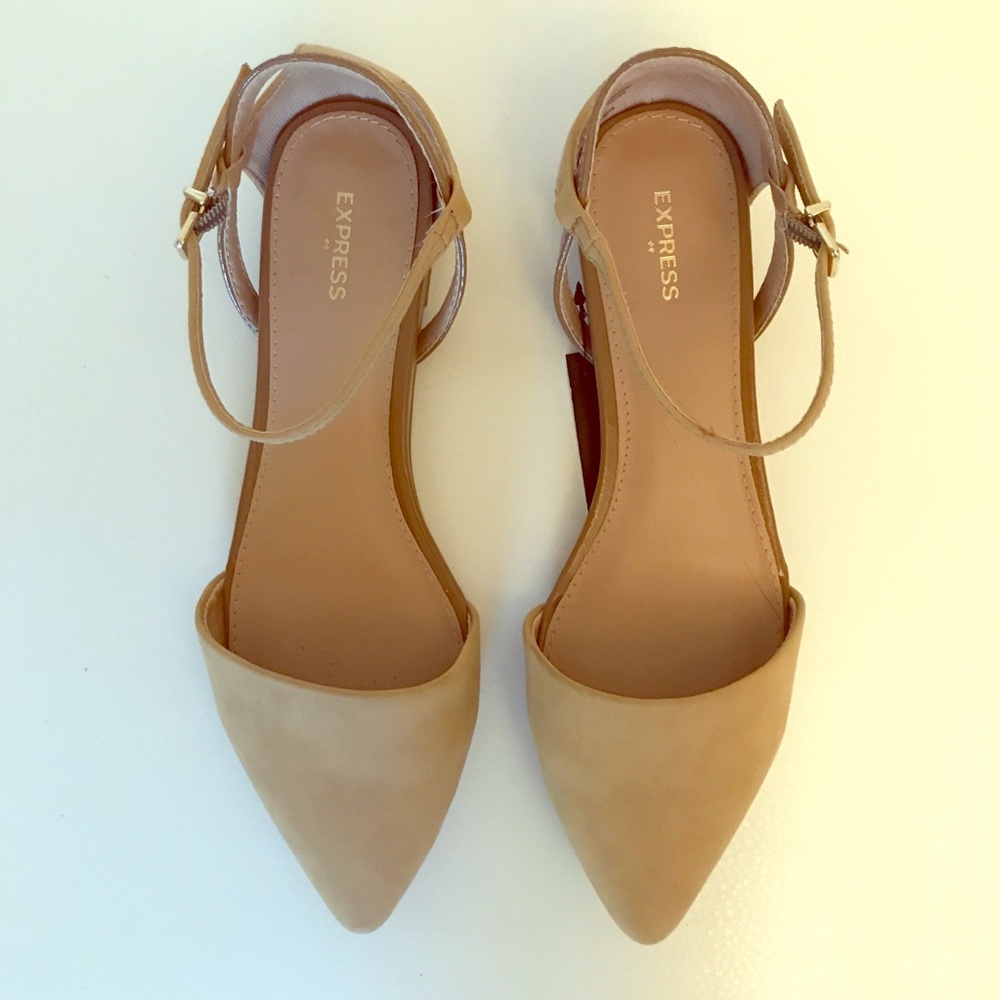 NWT Beige Ankle Tie Pointed Toe Flats